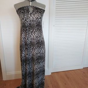 Chelsea & Theodore Womens Maxi Halter Dress Snakeskin Print Beach Resort NWT SM